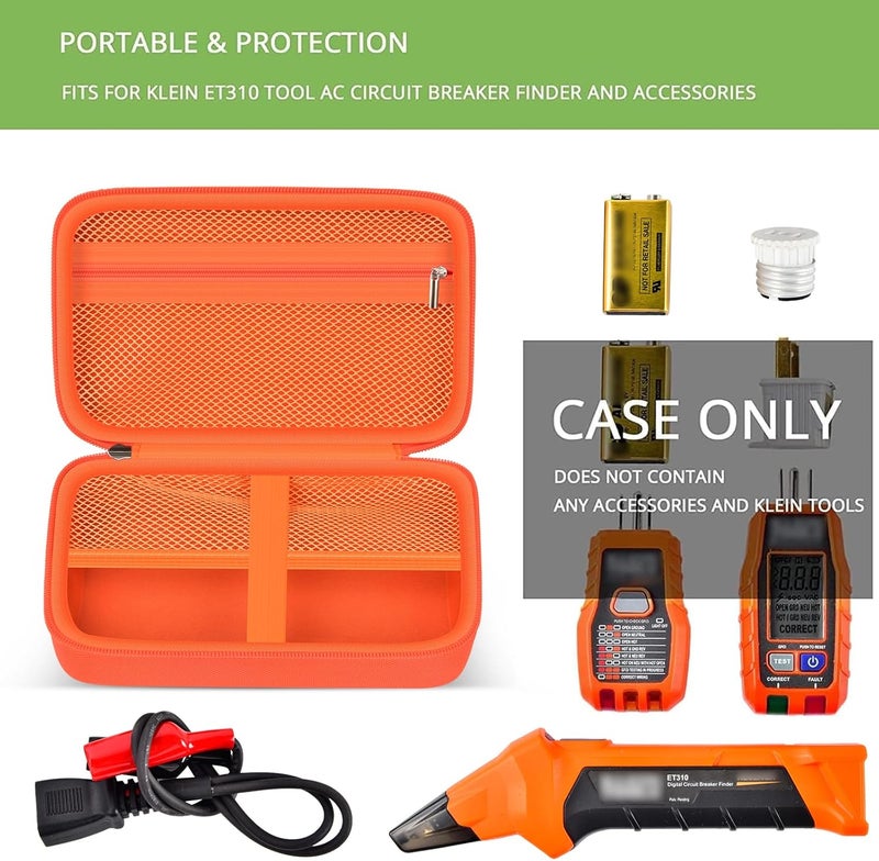 ALKOO Case Compatible with Klein Tools ET310 AC Circuit Breaker Finder and Integrated GFCI Outlet Tester, with Mesh Pocket Inside for Accessories (Orange) - Image 2